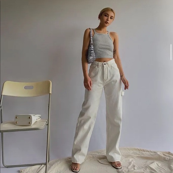 Yes Style Straight Cut Boyfriend Jeans Off-White Size Small - Picture 2 of 6